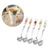 1PC Ceramic Handle Spoon Stainless Steel Dessert Coffee Spoons Ice Cream Teaspoon Random Color