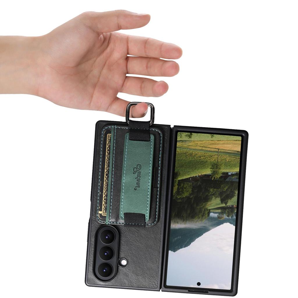 SUTENI Leather Case for Samsung Z Fold 7/6/5: Oil Wax Texture with Wrist Strap, Card Slot & Stand Feature
