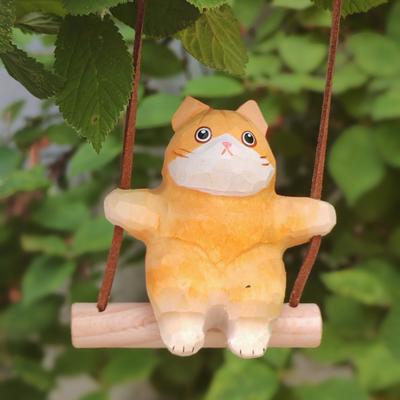 Деревянные ornaments котенка Милые ручная гравировка Деревянный кот Простой стиль Маленькие украшения Куклы Дети Девочки Желтый Милый кот