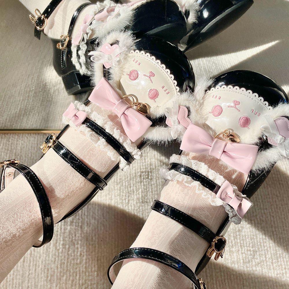 Оригинальная милая кукла-кролик, милые туфли в стиле лолита, туфли на низком каблуке, круглая голова с бантом, балетки в стиле лолита JK.