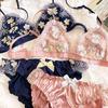 French Ultra Thin Underwear Set Sexy Lace Flowers Embroidery Bra Set Women Silk Fabric Triangle Cup Bralette Panties Lingerie