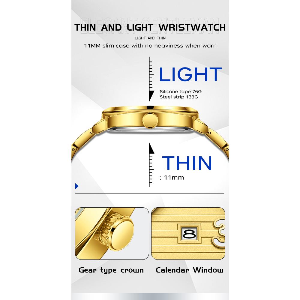 OFNS Модные тонкие мужские кварцевые часы Водонепроницаемые Ночная подсветка Одинарный календарь Простые повседневные мужские кварцевые часы