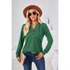 Spring Autumn Solid Color Top for Women V-neck Button Loose Long Sleeve T-shirt
