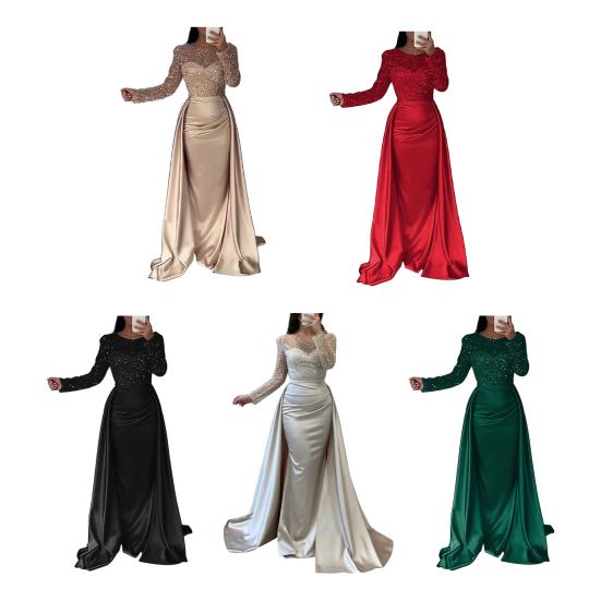 Платье макси с длинным рукавом из прозрачной сетки с пайетками для женщин, свободное блестящее А-силуэтное длинное платье, формальное коктейльное вечернее платье