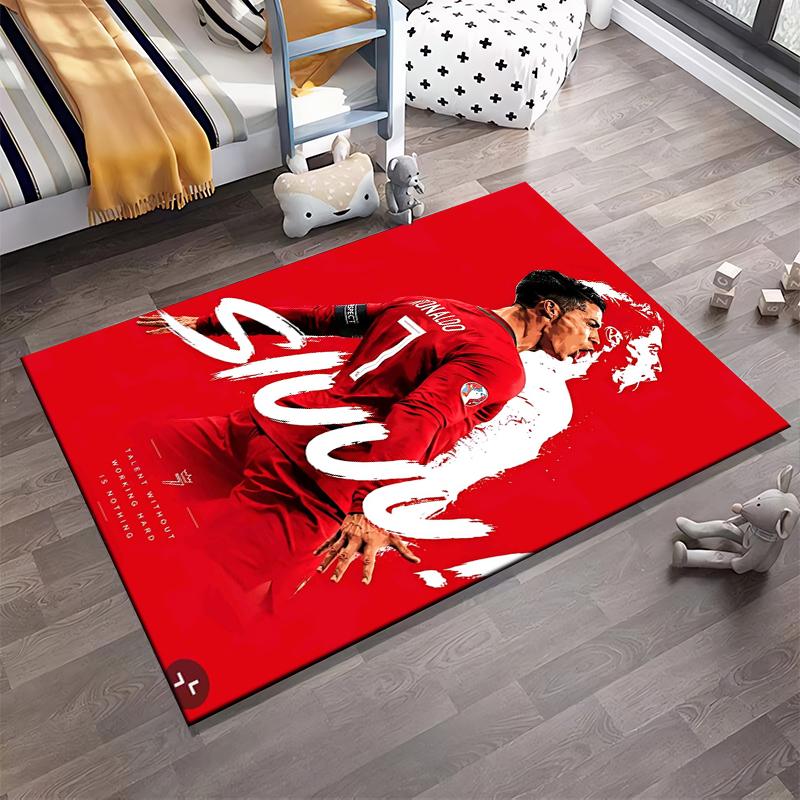 Red Celebratory Soccer Player Design Rug Non-slip rug suitable for living room and bedroom sofas