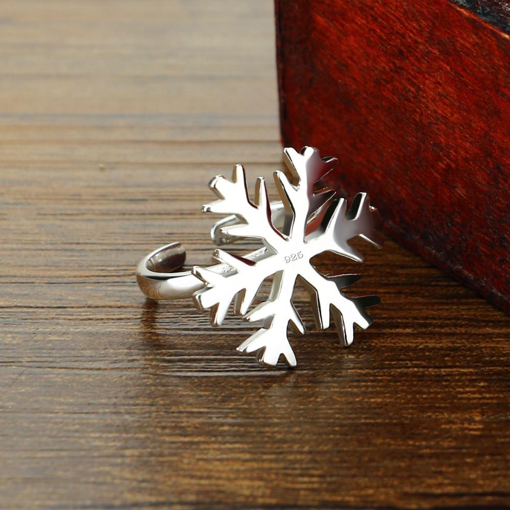 New Women's 925 Silver Ring Chic Snowflake Design Open Ring Fine Jewelry Cocktail Party Ring Gift