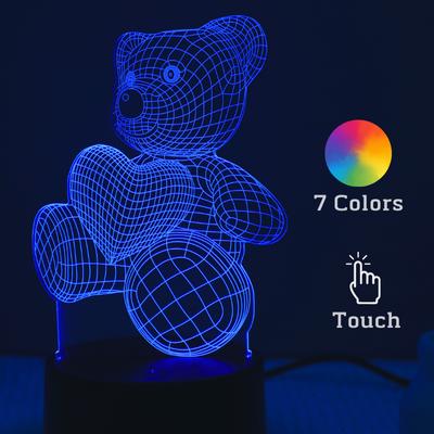 Любовь Романтичный Медведь Мечта Дети 3D Ночник Сенсорный Прикроватный Фонарь USB Беспроводной Настольный Акриловый Светодиодный Декоративный Настольный Светильник Подарок