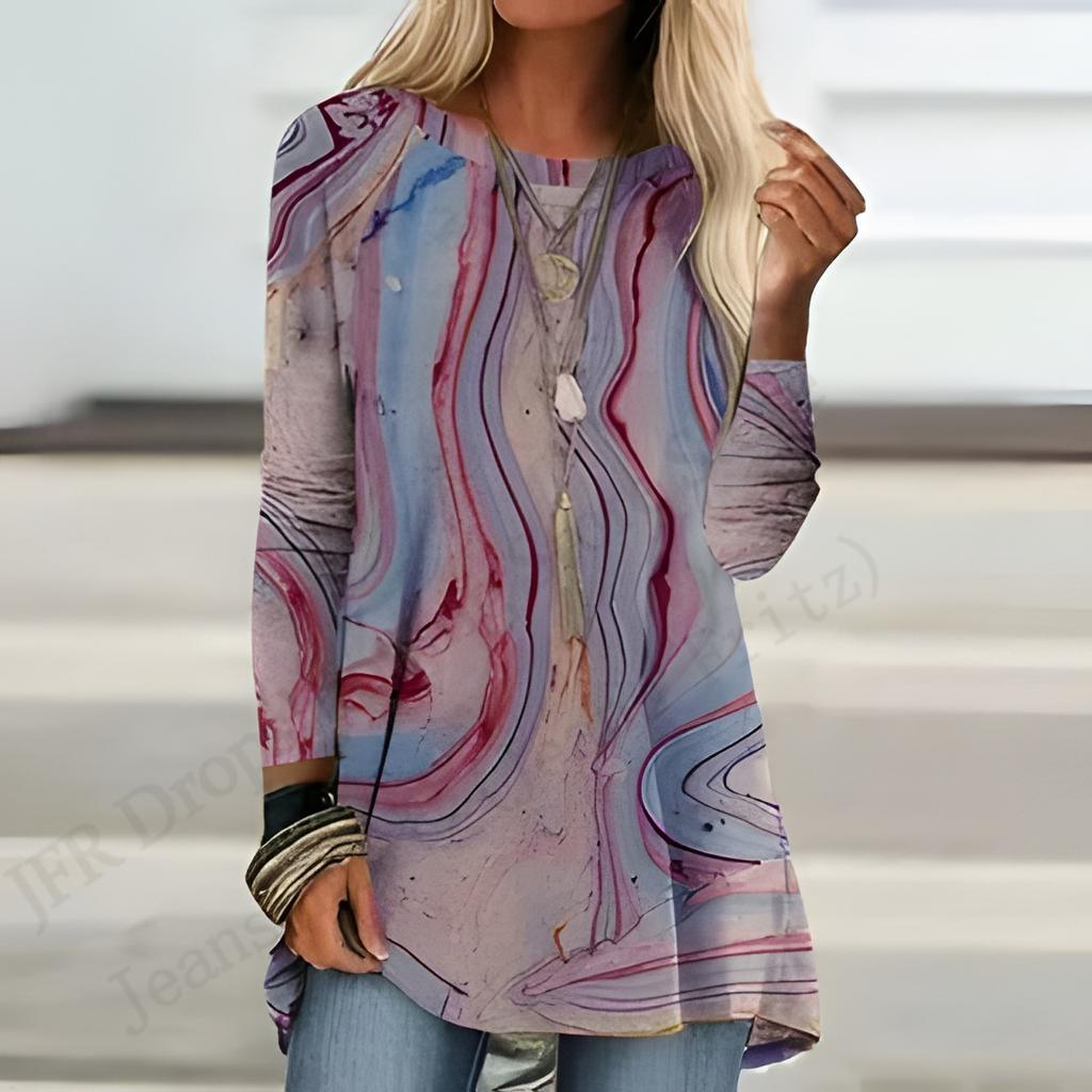 2025 Новая модная футболка с длинным рукавом, винтажный узор, 3D-принт, футболка для женщин, повседневная длинная футболка с круглым вырезом, женская верхняя одежда