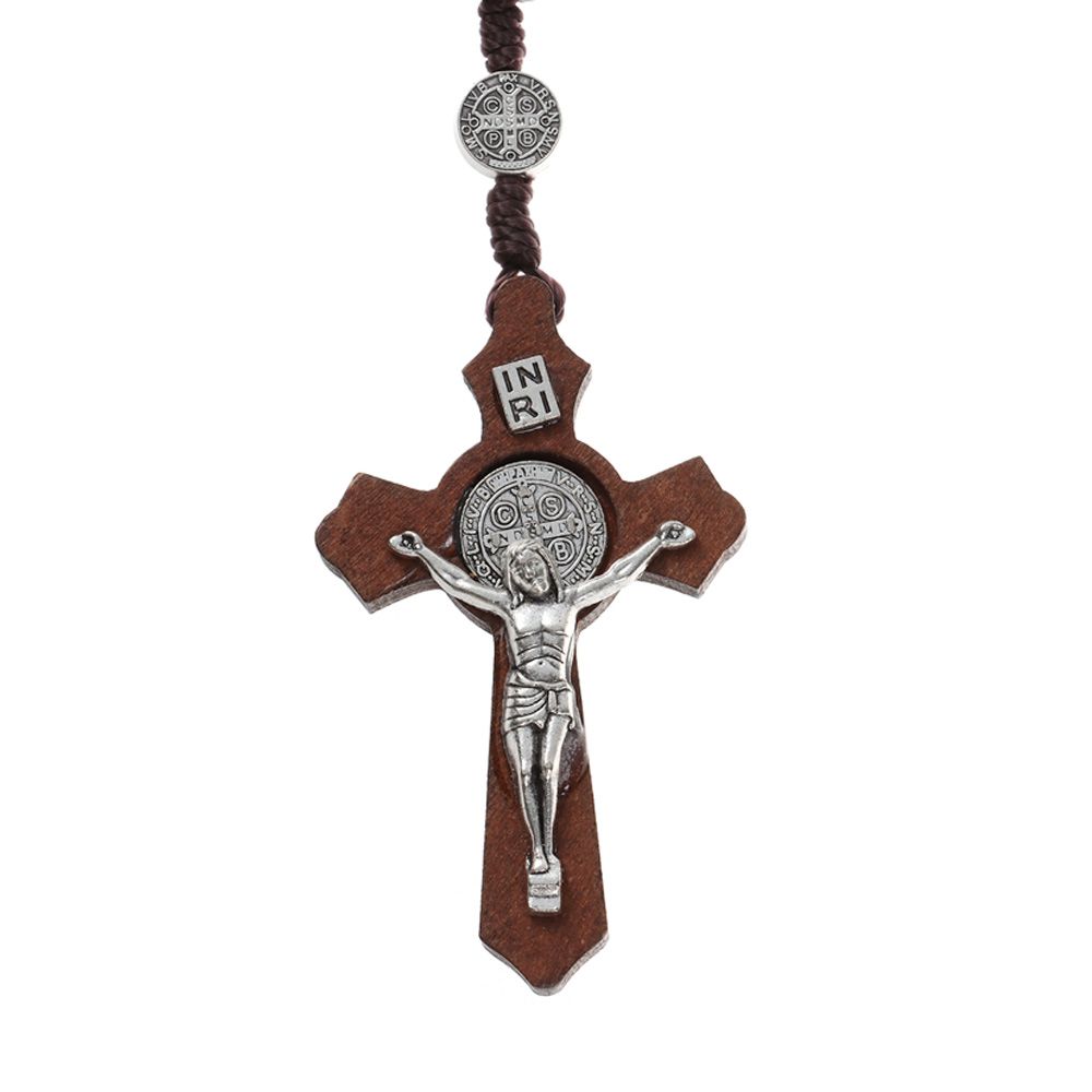 Ювелирная цепочка Молитва Католические деревянные бусины Ожерелье Ожерелье-розарий Ожерелье с крестом Подвеска-крест