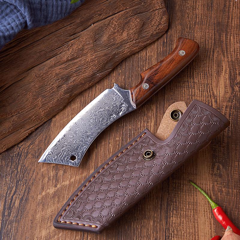 Дамасская сталь Тесак для мяса Нож для обвалки Нож с молотком Кованый нож ручной работы Нож для нарезки с чехлом для ножа