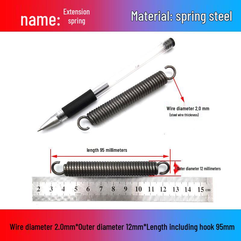 Желтая пружина растяжения из пружинной стали с крюком для удлинителя электрического вилочного погрузчика, наружный диаметр 12-22 мм, проволока 2,0 мм, высокая сила растяжения