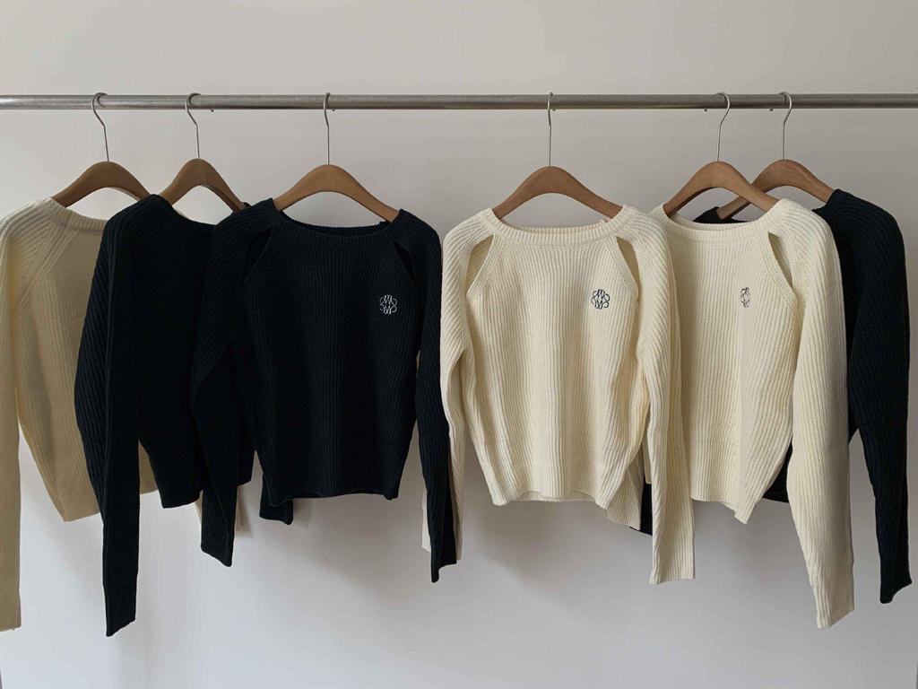 Black Off-Shoulder Embroidered Knit Sweater for Women - New Autumn 2023 Korean Style.