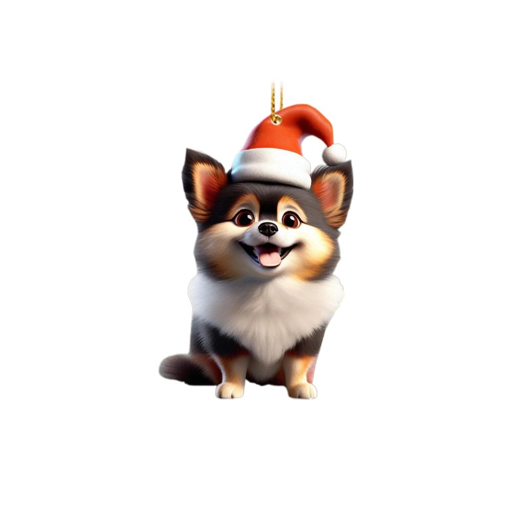 2d Acrylic Cartoon Dog Christmas Tree Pendant Modern Home Decoration Rearview Mirror Backpack Pendant Hanging Ornaments