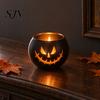 Festive Party Atmosphere Decor Halloween Pumpkin Glass Candle Holder, Iron Art Tealight Lantern for Tabletop Window Table Centerpieces And Fireplace