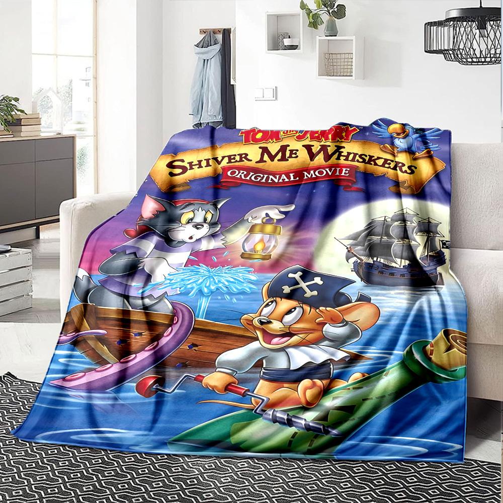 1pc Tom and Jerry Shiver Me Whiskers Flannel Blanket Soft Warm Throw for Home, Office, Travel, All-Season Cozy Bedding GiftL1140