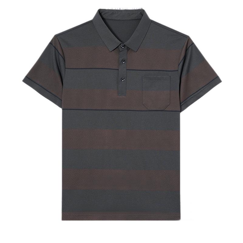 Middle Aged Men Short Sleeve Striped Polo Shirt Summer Casual Top
