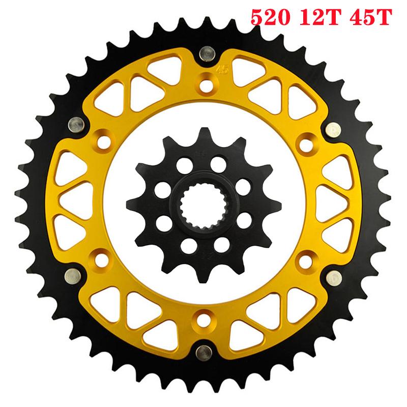 12T 45T-52T 520 Chain Motorcycle Front & Rear Sprocket For SUZUKI RM125 RMZ250 RM-Z 250 RM 125 Y N P R S T V W X K1 K2 K3 K4 K5