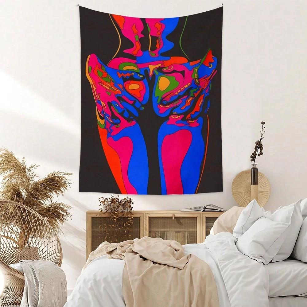 Neon Abstract Body Art Tapestry 2D Flat Print Bold Home Decor Bedroom Wall Hanging Vibrant Artistic Charming