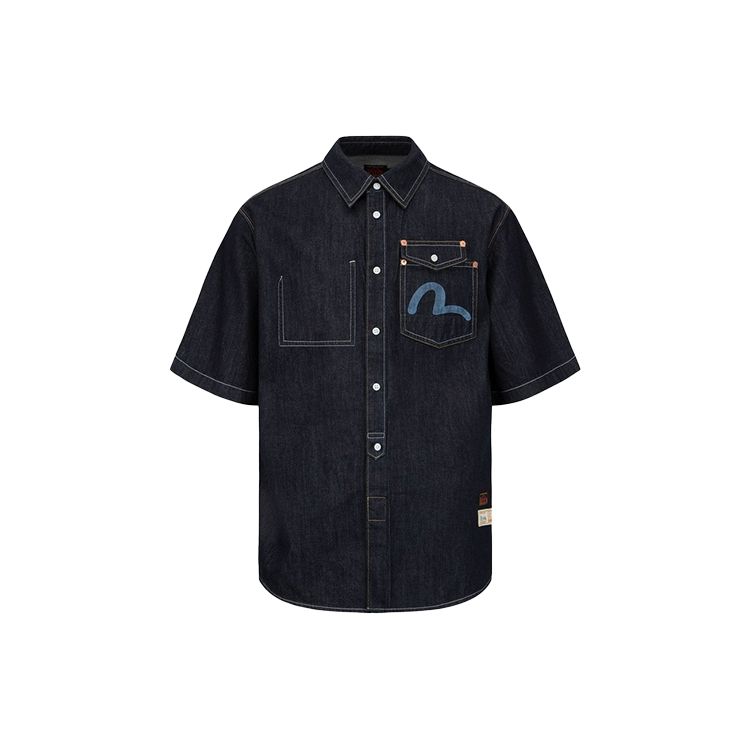 Evisu SS22 Big M Tie-Dye Print And Embroidered Denim Shirt Men shirts Denim-Blue 2ESHTM2SS269RXDN