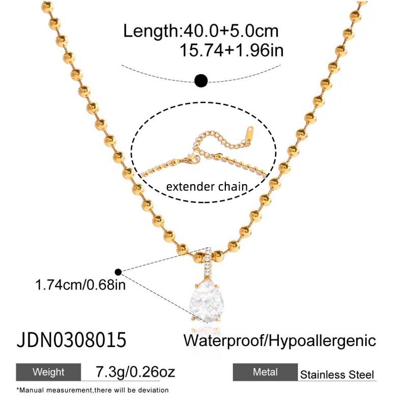 Stainless Steel Pendant Necklace Women Geometric Single Zircon Minimalist Luxury Titanium Chain 41-50cm
