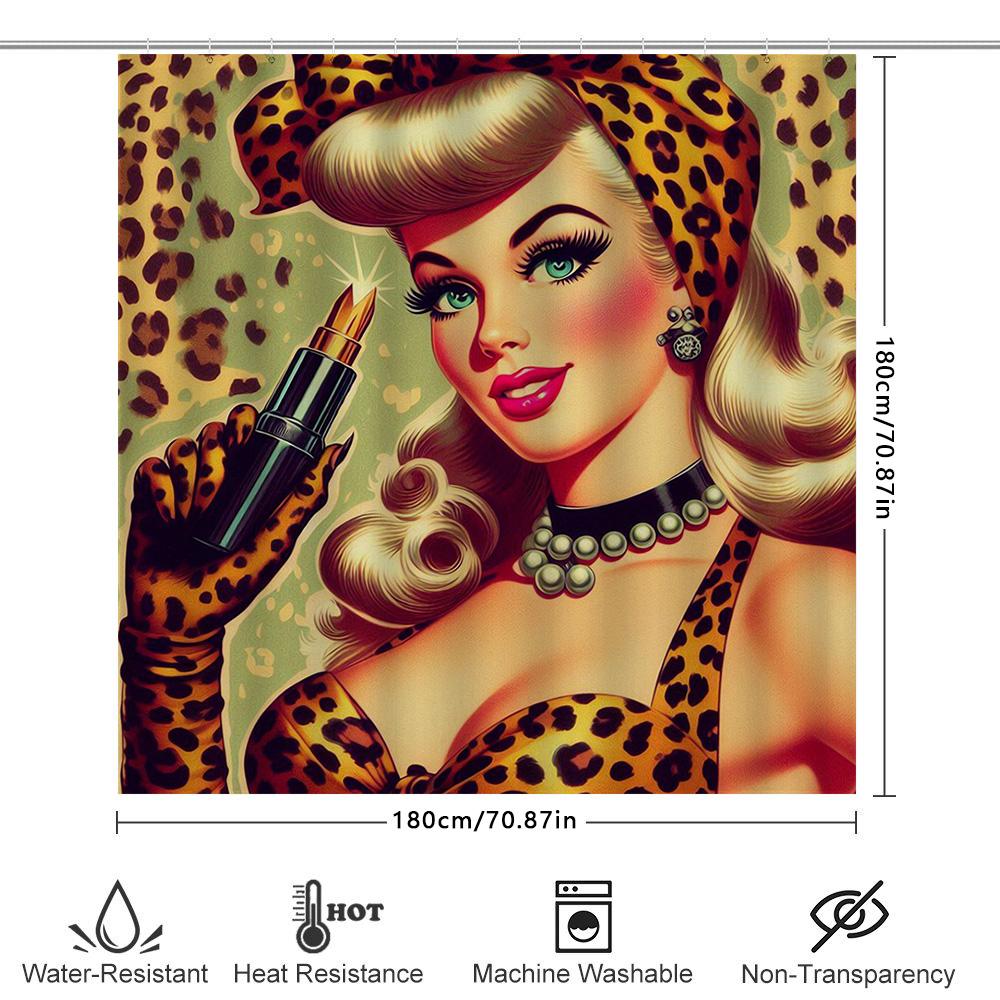 Винтажная Pin-Up Девушка Косметика Шторка для Душа с Леопардовым Принтом для Ванной Комнаты