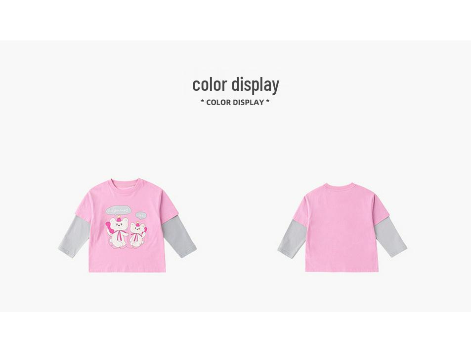 [7A Antibacterial] Dudu Family Girls' Long Sleeve Two-in-One T-shirt - New Spring Style for Little Girls