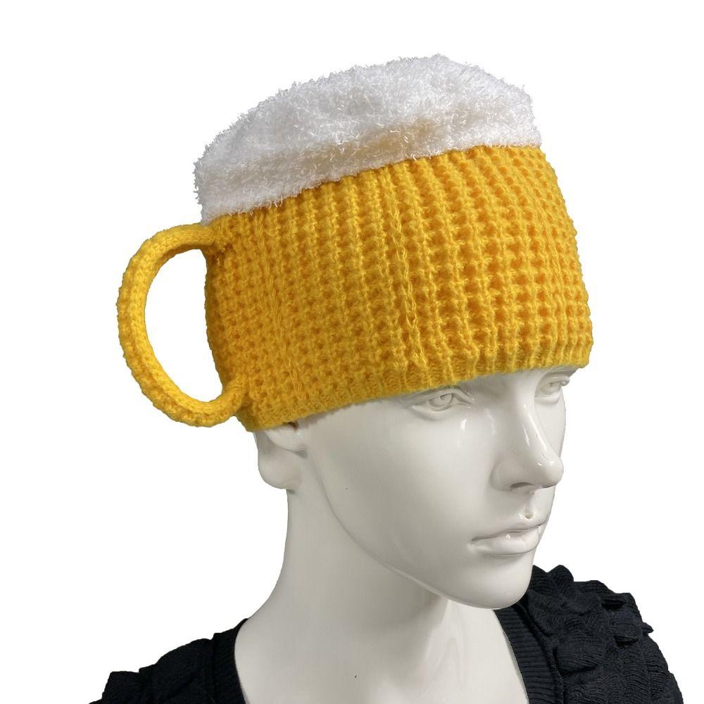 Creative 3D Beer Cup Hat Knitted Beer Cup Gloves Funny Beer Lovers Hairline Cap  Party