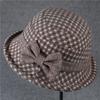 Middle Aged Elderly Bucket Hats Woolen Basin Hat Thick Warm Rolled Edge Fisherman Hat Butterfly Bow Mother Hat Grid Pattern Retro