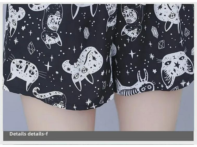 Женский летний комплект большого размера из двух предметов с кружевным воротником и эффектом похудения: Топ с коротким рукавом и шорты с принтом