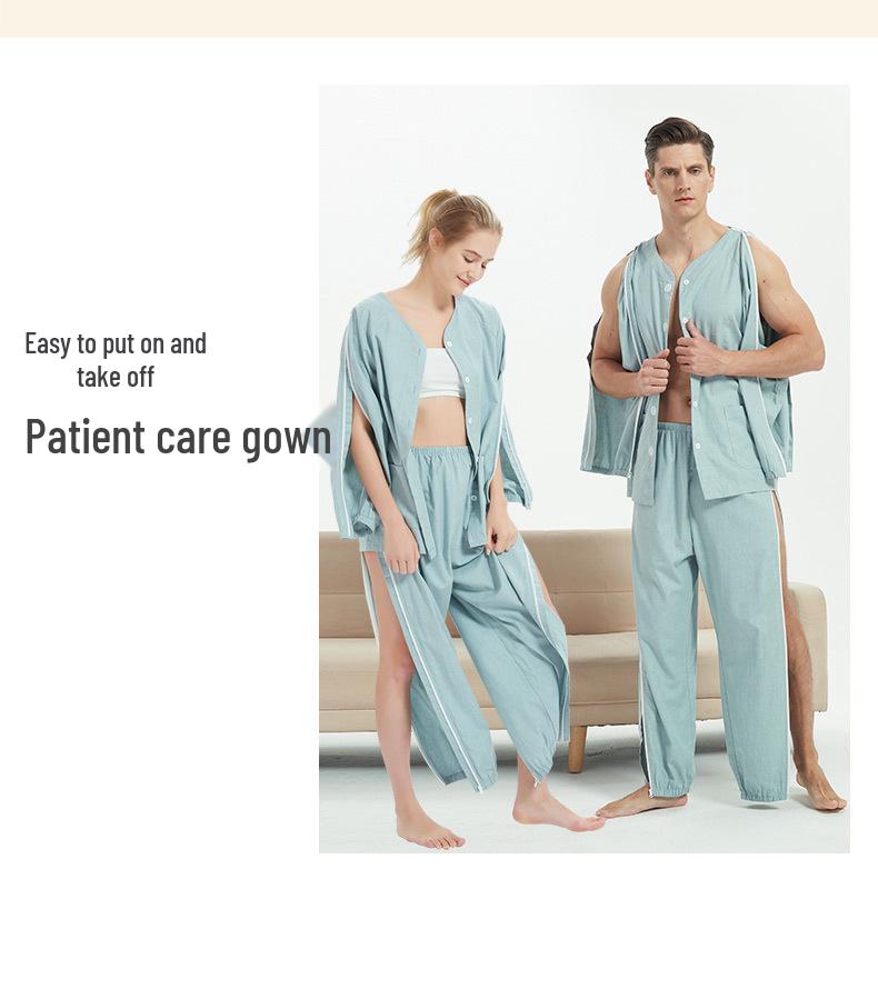 Хлопковый послеоперационный халат для пациента со съемными рукавами - Идеально подходит для реабилитации пожилых людей, при переломах и параличе, Легко надевать и снимать
