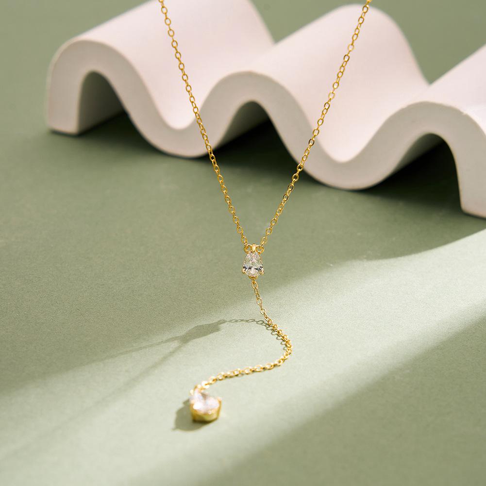 925 Sterling Silver Y-shape Shiny Zircon Tassel Necklace for Women Daily Wear Versatile Stackable Necklace Jewelry