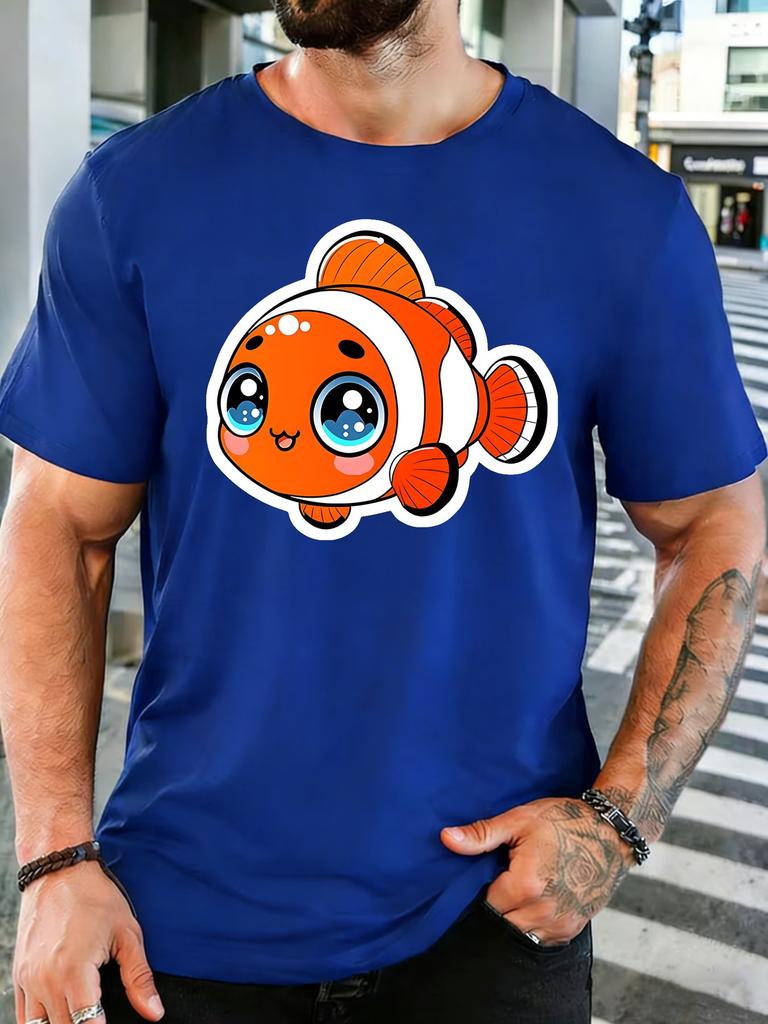 Unisex Cotton Tee Kawaii Cartoon Clownfish Sticker Graphic Short Sleeve Tshirt For Ocean Animal Lovers Daily Casual Street Top