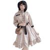 [Sunny Step] Check Pattern Children's Dress with Socks Children's Size Lolita Cute Clothes XS~6L Small Size Brown Brown Beige A-Line Ruffles Three