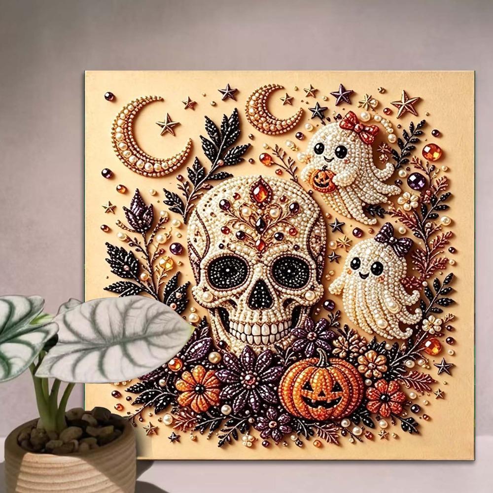 Хэллоуин DIY Жемчужная Живопись Самоклеящаяся Тыква Призрак Кошка Ворона Настенное Искусство Декор Спальни Гостиной