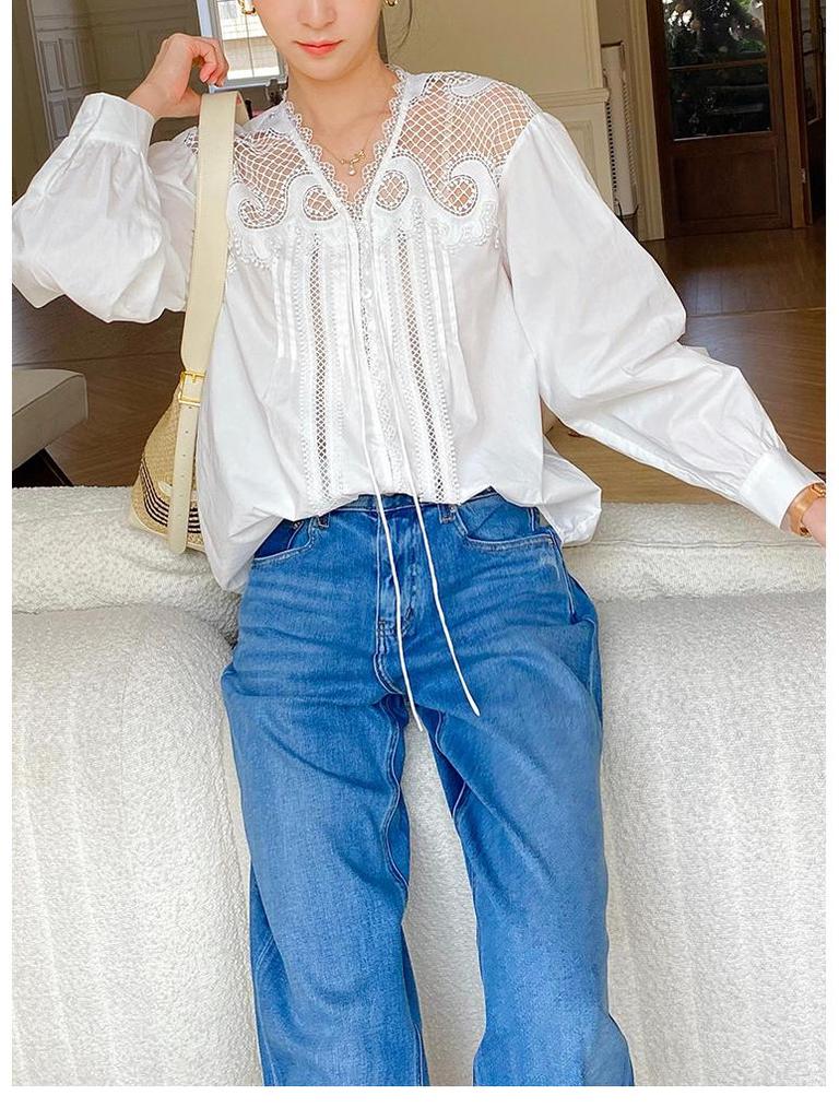Осенняя Новинка Белая Женская Рубашка с Длинным Рукавом во Французском Стиле