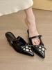 Galaxy Girl! Temperament Pointed Rhinestone Buckle Bow Wedge Heel Bag Head Half Slippers Women's Spring Shoes