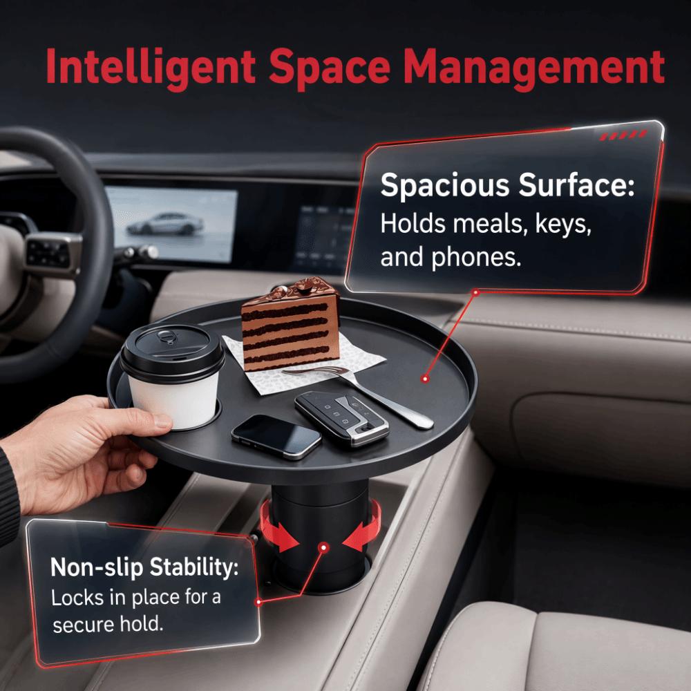 Multifunctional Car Dining Table Vehicle Cup Holder Side Table Travel Food Tray for Car