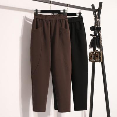 Осень-зима женская одежда больших размеров, базовые шаровары, повседневные брюки большого размера, длинные брюки с эластичной талией, винтажные женские свободные 2025