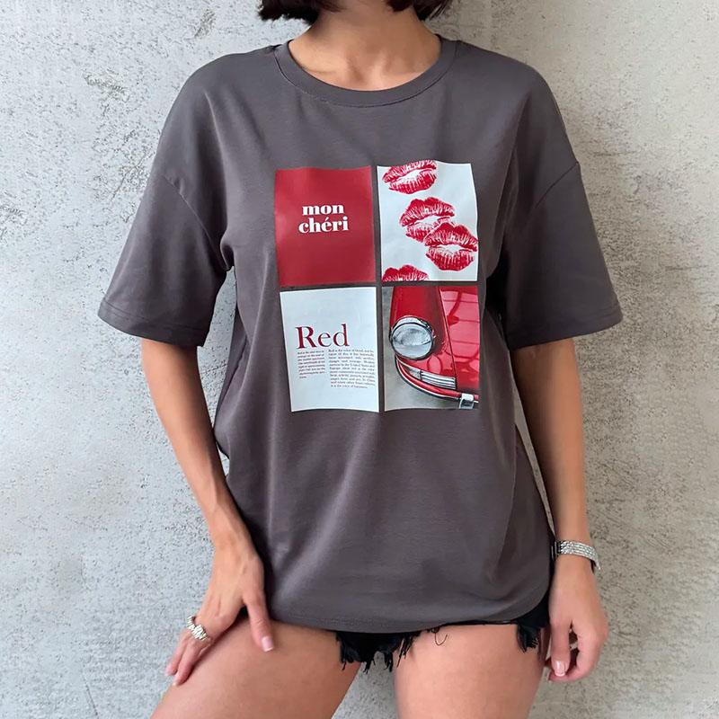 Printed Top Cotton Short Sleeved Round Neck T-shirt Women's Loose Fitting Pullover Versatile Daily Dressing Summer 2025 New Fashion