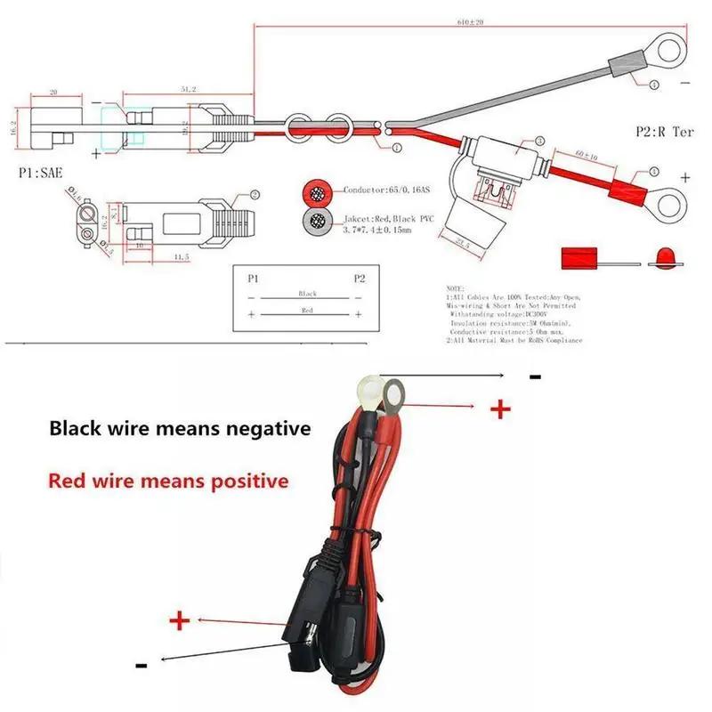 Зарядный кабель 12 В, 16 AWG, для клеммы аккумулятора мотоцикла, с быстроразъемным соединителем SAE, удлинительный кабель для зарядки телефона на руле