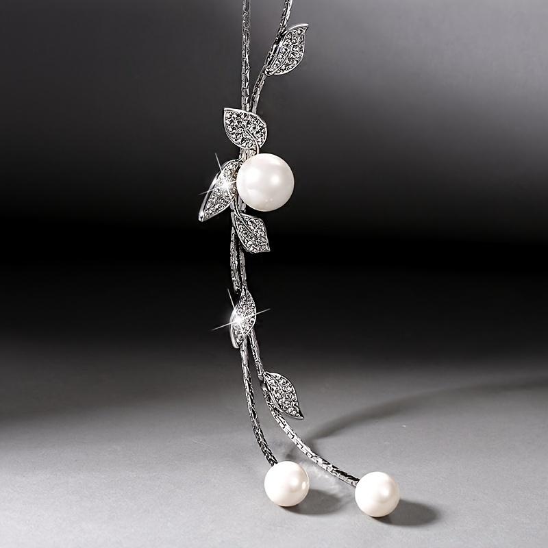 Fashionable Korean Style Leaf Imitation Pearl Tassel Long Sweater Chain Pendant for Women Daily Gift