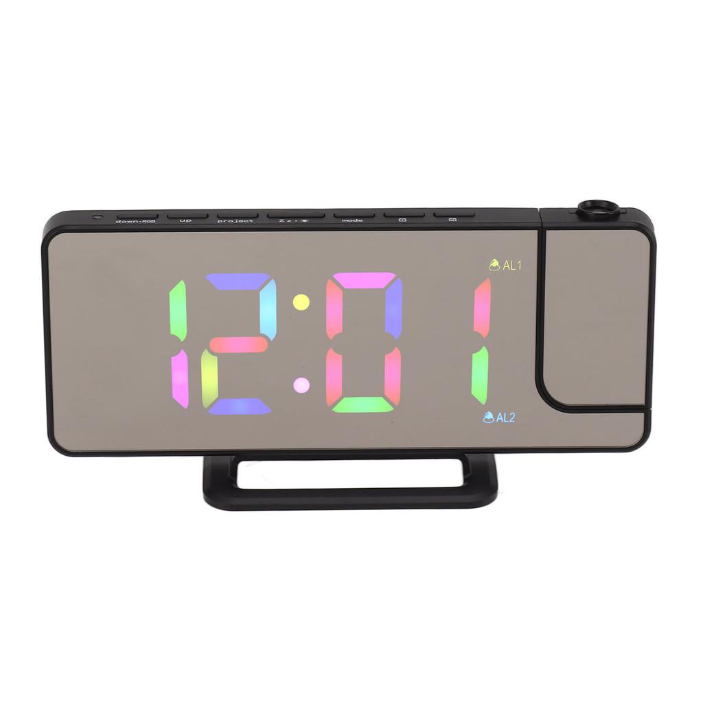 Цифровые часы RGB LED Большой экран Зеркальная проекция Многофункциональные Настольные Электронный будильник Черный