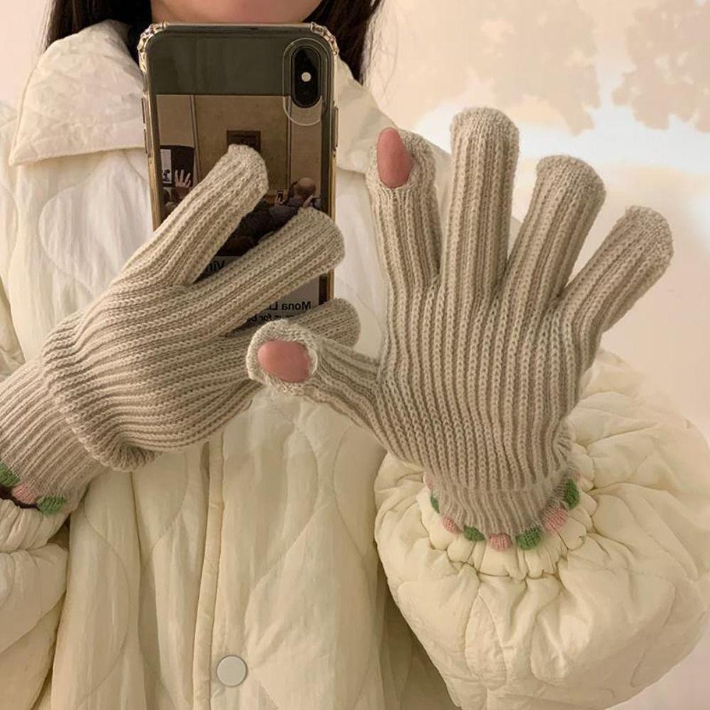 Korean  Gloves Solid Color Student Winter Mittens Thickened Women Knitted Gloves  Girls
