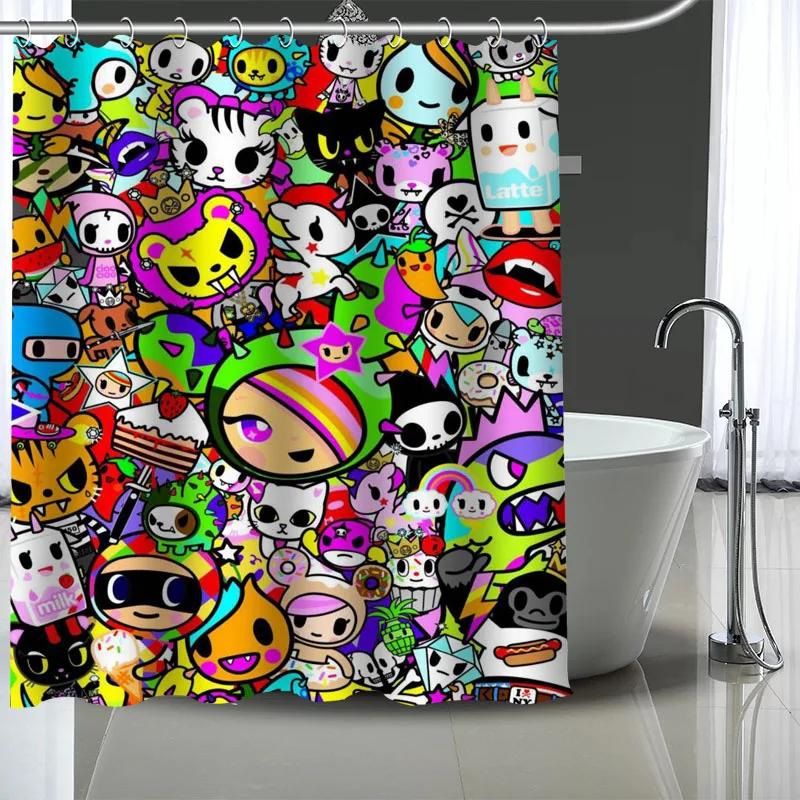 Tokidoki Пользовательский Узор Полиэстер Шторка для Ванной Водонепроницаемые Шторки для Душа DIY Экран для Ванной Печатная Шторка для Ванной Комнаты