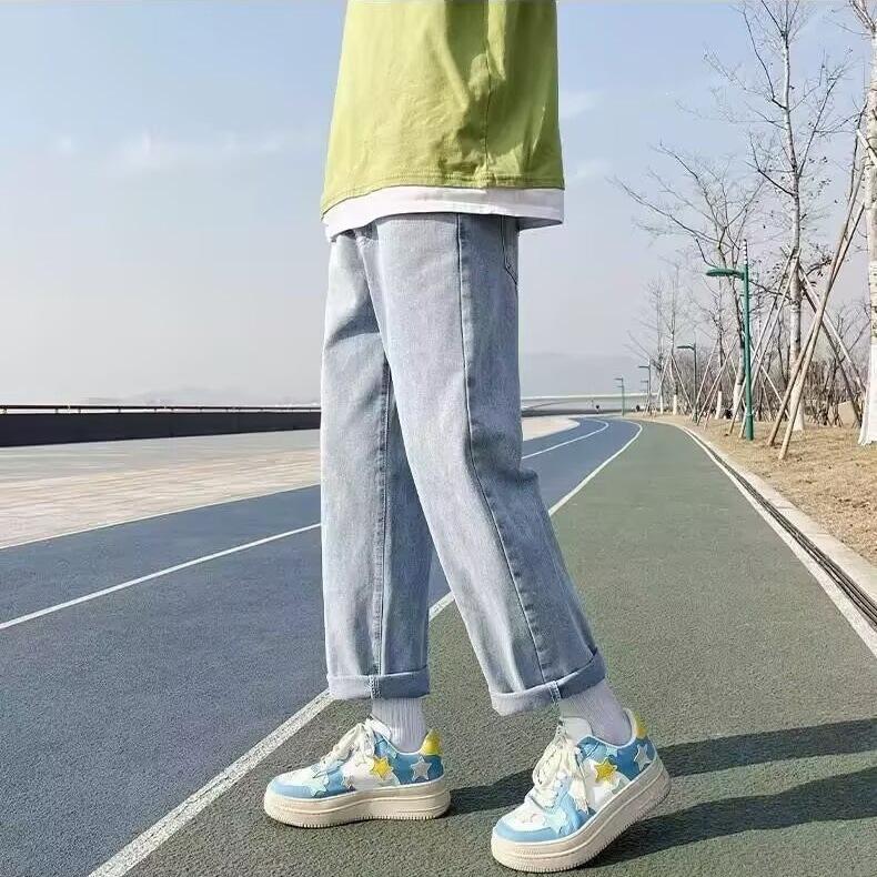 Retro jeans men's summer thin straight loose large size trendy brand wide legs trendy casual long pants