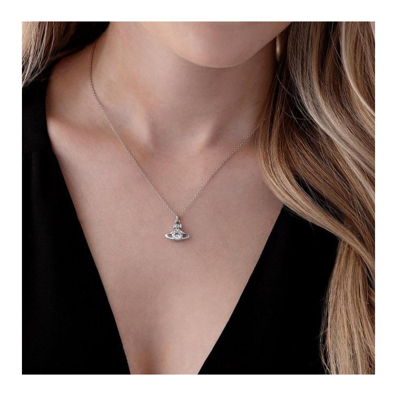 VIVIENNE WESTWOOD Ожерелье-кулон Reina Saturn Orbit Crystal для женщин, латунь, серебро 6302009502P102SM
