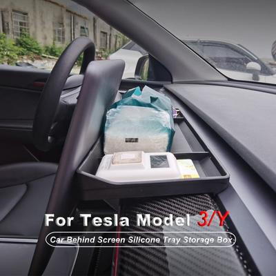 Для Tesla Model 3 Model Y 2017-2019 2020 2024 2024 2024 ETC Ящик для хранения автомобилей За экраном Силиконовый лоток Коробка для салфеток Аксессуары