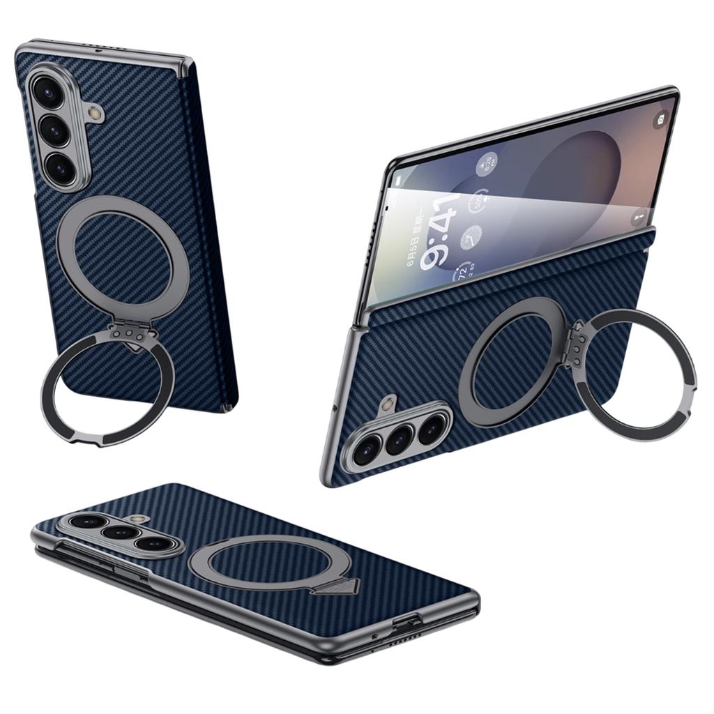 SULADA Для Samsung Galaxy Z Fold7 5G Магнитный чехол Подставка PU + PC Чехол для телефона Текстура углеродного волокна