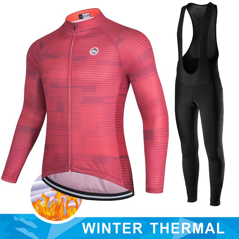 Team Men's Winter Thermal Fleece Cycling Long Sleeve MTB Bicycle Warm Riding Jersey Set Road Bicycle Riding Outdoor Clothing