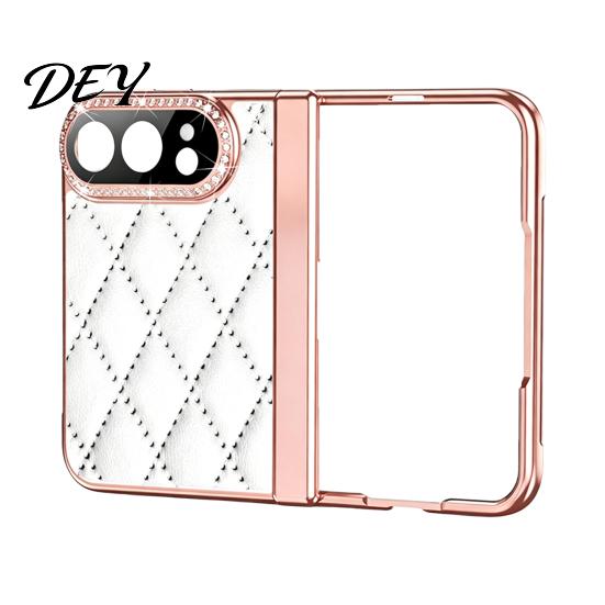 Точный Вырез Чехол для Телефона Чехол из Искусственной Кожи для IPhone-Duo, с Защитным Стеклом и Защитой Шарнира по Всему Корпусу, Чехол со Стразами,